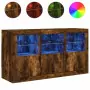 Credenza con Luci LED Rovere Fumo 123x37x67 cm