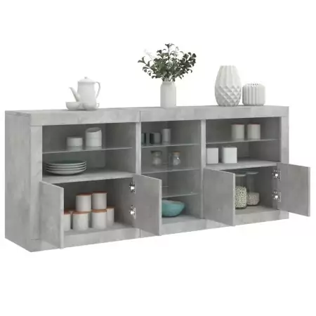 Credenza con Luci LED Grigio Cemento 162x37x67 cm