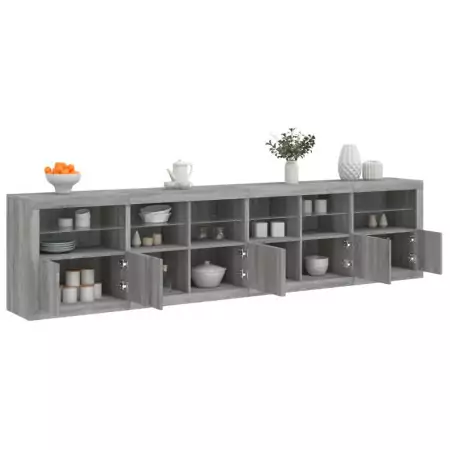 Credenza con Luci LED Grigio Sonoma 283x37x67 cm