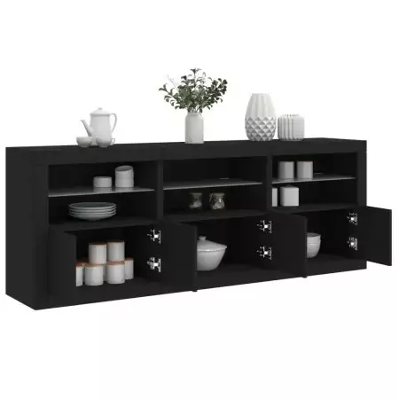 Credenza con Luci LED Nera 181,5x37x67 cm