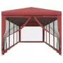 Tenda per Feste con 10 Pareti Laterali in Rete Rosso 3x12m HDPE