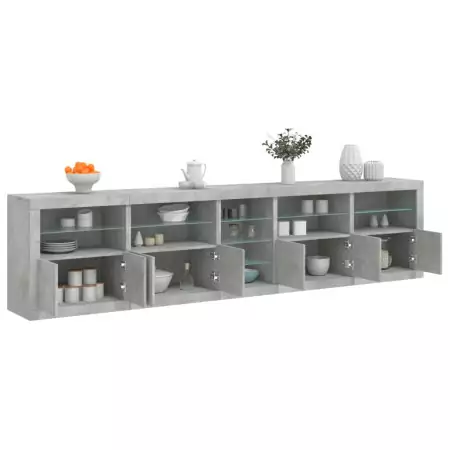 Credenza con Luci LED Grigio Cemento 283x37x67 cm