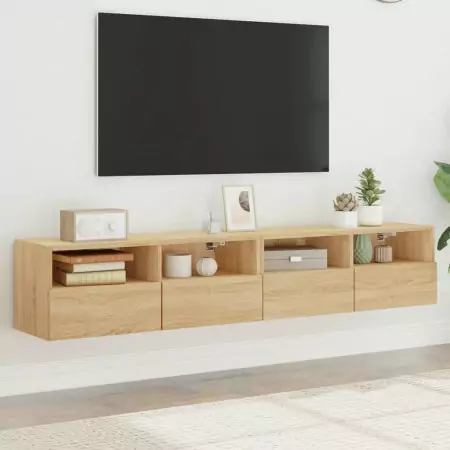 Mobili TV Parete 2pz Rovere Sonoma 80x30x30cm Legno Multistrato