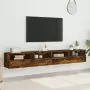 Mobili TV Parete 2pz Rovere Fumo 100x30x30 cm Legno Multistrato