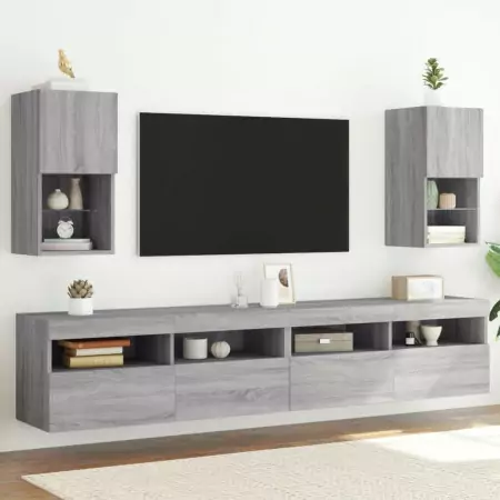 Mobili TV con Luci LED 2pz Grigio Sonoma 30,5x30x60 cm