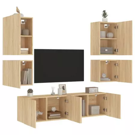 Mobili TV a Muro 6pz Rovere Sonoma in Legno Multistrato