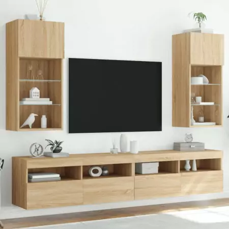 Mobili TV con Luci LED 2pz Rovere Sonoma 40,5x30x90 cm