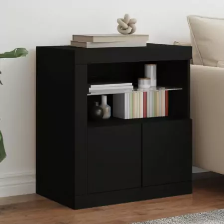 Credenza con Luci LED Nera 60,5x37x67 cm