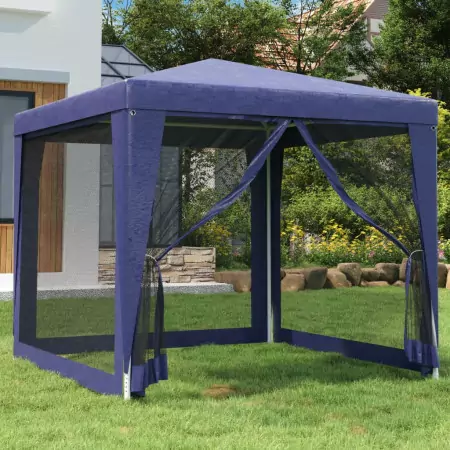 Tenda per Feste con 4 Pareti Laterali in Rete Blu 2,5x2,5m HDPE