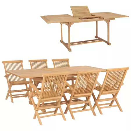 Set da Pranzo per Esterni 7 pz 150-200x100x75 cm Teak Massello