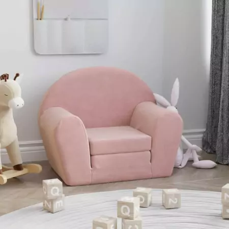 Divano Letto per Bambini Rosa in Morbido Peluche