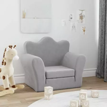 Divano Letto per Bambini Grigio Chiaro in Morbido Peluche