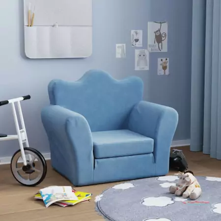 Divano Letto per Bambini Blu in Morbido Peluche