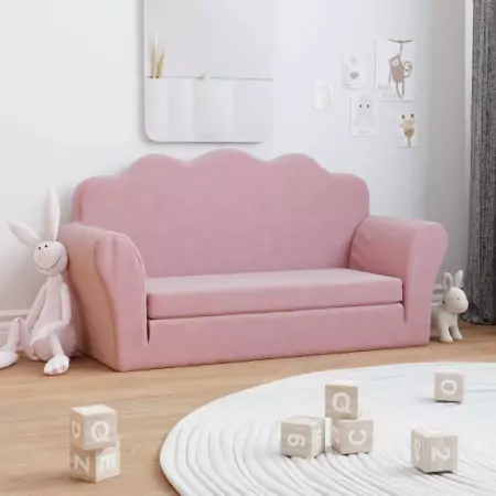 Divano Letto per Bambini a 2 Posti Rosa in Morbido Peluche