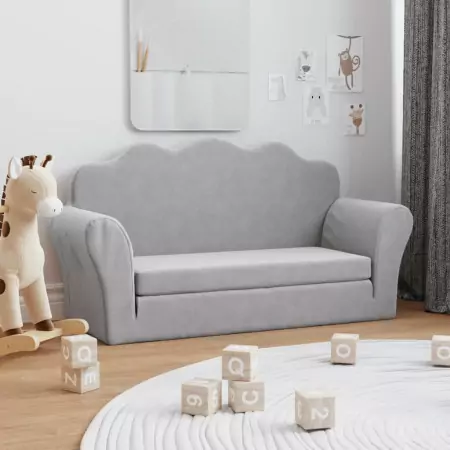 Divano Letto Bambini a 2 Posti Grigio Chiaro in Morbido Peluche