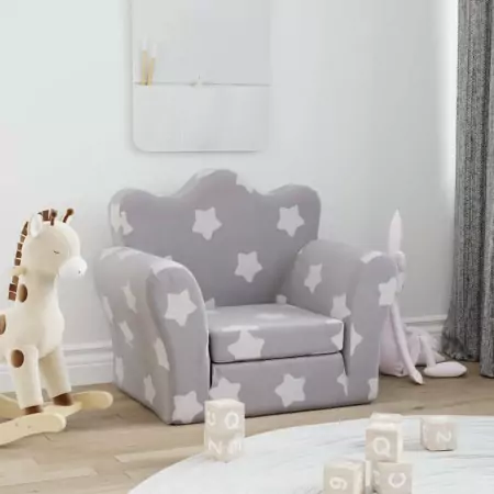 Divano Letto Bambini Grigio Chiaro con Stelle Morbido Peluche