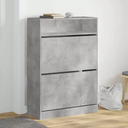 Scarpiera 2 Cassetti Ribaltabili Grigio Cemento 80x34x116 cm