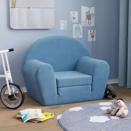 Divano Letto per Bambini Blu in Morbido Peluche