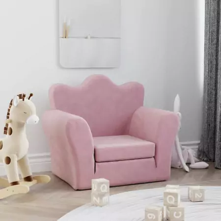 Divano Letto per Bambini Rosa in Morbido Peluche