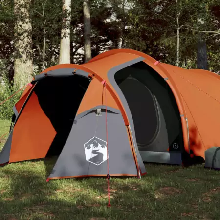 Tenda Campeggio 3Persone Grigia e Arancione 370x185x116 Taffetà