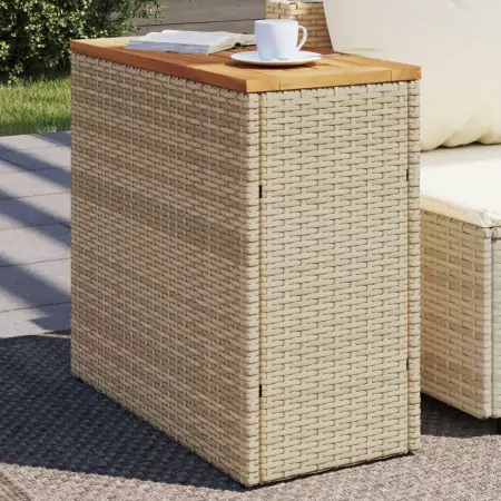 Tavolo da Giardino Piano in Legno Beige 58x27,5x55cm Polyrattan