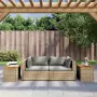 Tavolini Giardino 2pz Beige 55x34x37 Polyrattan Legno Massello