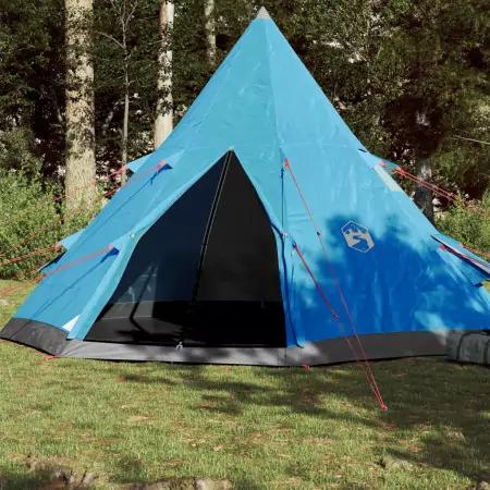 Tenda da Campeggio 4 Persone Blu 367x367x259 cm Taffetà 185T