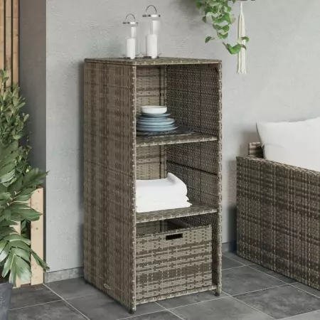 Armadietto Portaoggetti Giardino Grigio 50x55x115cm Polyrattan