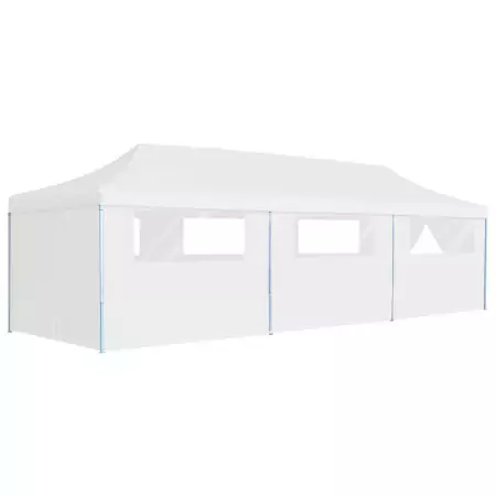 Tenda Pieghevole Pop-Up con 8 Pareti Laterali 3x9 m Bianca