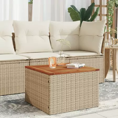 Tavolo da Giardino Beige 55x55x37 cm Polyrattan e Legno Acacia