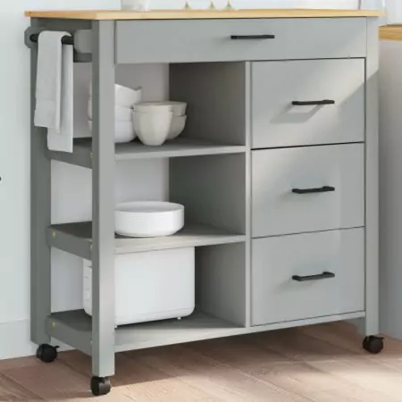 Carrello da Cucina MONZA 84x40x90 cm in Legno Massello di Pino