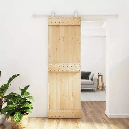 Porta Scorrevole con Set Hardware 70x210 cm Legno Massello Pino