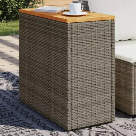 Tavolino Giardino Piano in Legno Grigio 58x27,5x55cm Polyrattan