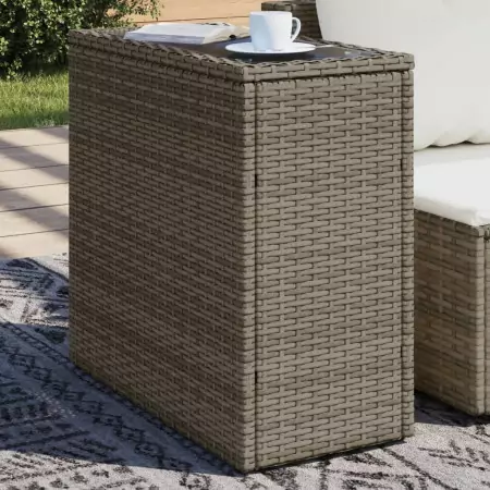 Tavolino Giardino Piano Vetro Grigio 58x27,5x55 cm Polyrattan