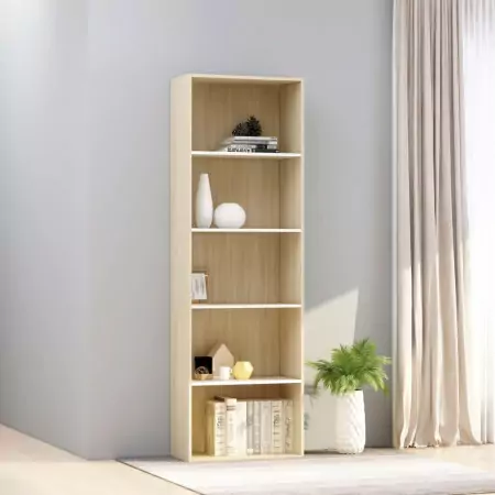 Libreria 5 Ripiani Bianco Rovere Sonoma 60x30x189cm Multistrato