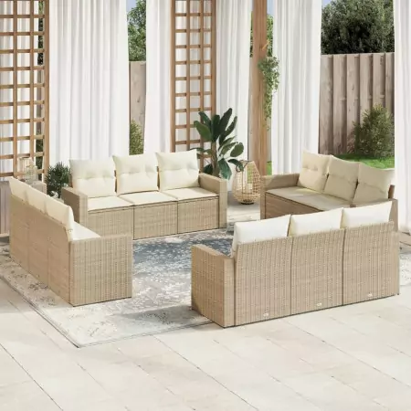 Set Divani da Giardino 12 pz con Cuscini Beige in Polyrattan