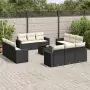 Set Divani da Giardino 13pz con Cuscini Nero in Polyrattan