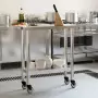 Tavolo da Lavoro Cucina con Ruote 82,5x30x85 cm in Acciaio Inox