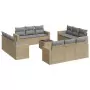 Set Divano da Giardino 13 pz con Cuscini Beige in Polyrattan