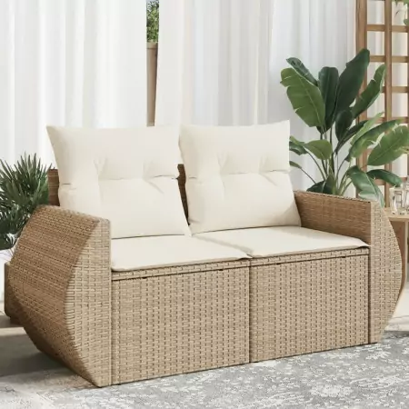 Divano da Giardino con Cuscini a 2 Posti Beige in Polyrattan