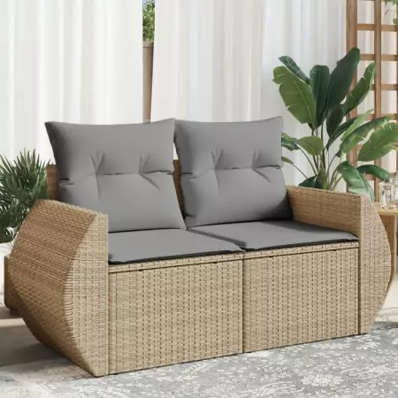 Divano da Giardino con Cuscini a 2 Posti Beige in Polyrattan