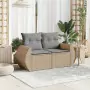 Divano da Giardino con Cuscini a 2 Posti Beige in Polyrattan