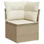 Divano Angolare da Giardino con Cuscini Beige in Polyrattan