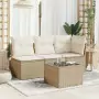 Tavolo da Giardino Piano in Vetro Beige 55x55x37 cm Polyrattan