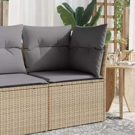 Divano Giardino Senza Braccioli con Cuscini Beige in Polyrattan