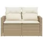 Divano da Giardino con Cuscini a 2 Posti Beige in Polyrattan