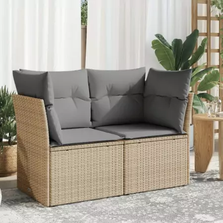 Divano da Giardino con Cuscini a 2 Posti Beige in Polyrattan