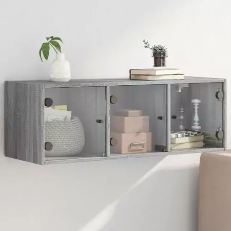 Mobile a Muro con Ante in Vetro Grigio Sonoma 102x37x35 cm