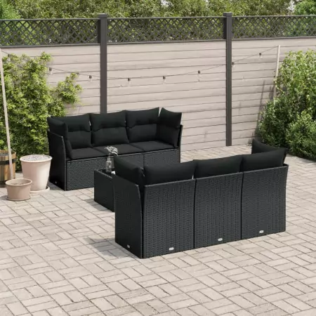 Set Divani da Giardino con Cuscini 7pz Nero Polyrattan