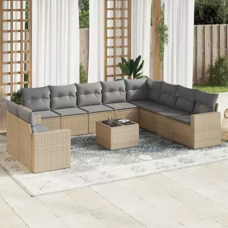 Set Divani da Giardino 11 pz con Cuscini Beige in Polyrattan